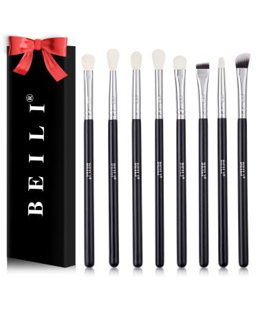 Eye Makeup Brushes Eye Blending Brush Eye Makeup Brush Set for Eyes Eyeliner Blend Professional Makeup Brushes Set of Natural Goat Hair 8 Pieces Silver