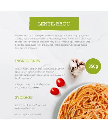 Mr Organic - Organic Lentil Ragu 350g - Non GMO & Preservative Free - Gluten Free & Vegan - Made With Tomato Lentils Onion & Italian Herbs - Pack of 6 - Buy Online on GoSupps.com