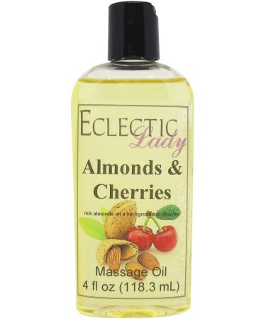 Almonds And Cherries Massage Oil 4 oz With Sweet Almond Oil and Jojoba Oil Preservative Free Perfect for Aromatherapy and Relaxation 4 Ounce