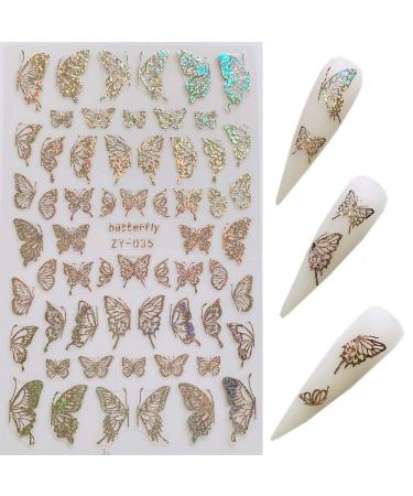 BUTTERFLY NAIL STICKERS: 3D Gold & Silver Adhesive Decals for Luxury Nail Art - 8 Pcs - Buy Online on GoSupps.com