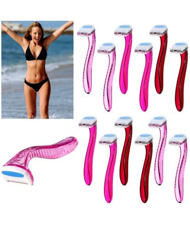 12 Pieces Bikini Razor Women Small Bikini Trimmer Durable Travel Accessories Women Razors Shaver Pubic Hair Removal Beauty Razor T-Type Razor for Body Cosmetic Tool (Rosy, Dark Pink, Light Pink)