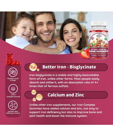 Iron Supplement Gummies for Kids - with Calcium, Zinc, Kids Multivitamin with Iron Gummies - Immune Support, Blood Builder & Energy Support for Iron Deficiency, Anemia, Vegan - 60 Count Strawberry 60 Count (Pack of 1) - Buy Online on GoSupps.com