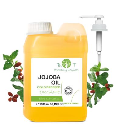 Huile Contour des Yeux Soin Visage et Cheveux Jojoba Bio - Bienfaits Incomparables Hydratant D maquillant Waterproof Cheveux Anti-Acn ique R gule S bum Peau Grasse Baume L vres 1000 ml