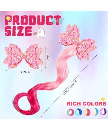 6 Colors Unicorn Wig Hair Clips Bows for Girls - Glitter Style Hair Extensions for Kids Princess Costume Dress Up - Buy Online on GoSupps.com