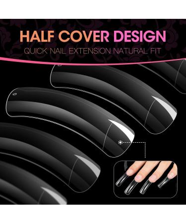 Krofaue Square Nail Tips - 100pcs Extra Long Clear C Curve Acrylic Nail Extensions for Women - Professional Half Cover Fake Nails with Box - Perfect for Holidays - Buy Online on GoSupps.com