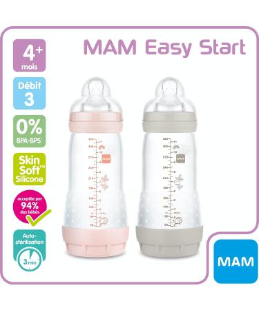 MAM Easy Start Anti-Colic Bottles (320 ml) Set of 2 - Ideal for Mixed Breastfeeding - Teat Flow 3 - Vented Base - Anti-Colic - Blush & Dune Color - One Size - Buy Online on GoSupps.com