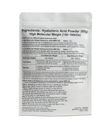 Hyaluronic Acid Powder 60g | High Molecular Weight Serum for Skin Hydration | DIY Lotions Creams & Serums | Cosmetics Grade - Buy Online on GoSupps.com