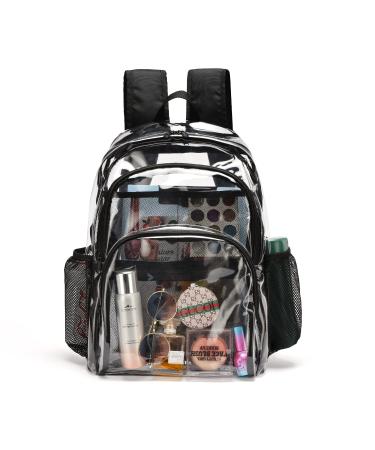 KUI WAN Clear Backpack Clear Bag Stadium Approved Large Clear Backpack Heavy Duty PVC Transparent Clear Bag for Stadium School Black