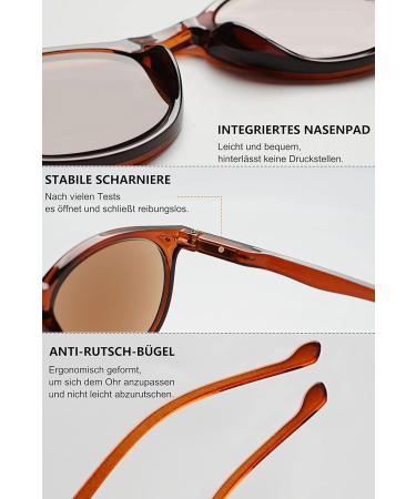 Lanomi Retro Round Reading Glasses with Blue Light Filter - UV400 Sun Reader for Men & Women | Brown Frame & Lens | 2.0 Diopter Visual Strength - Buy Online on GoSupps.com
