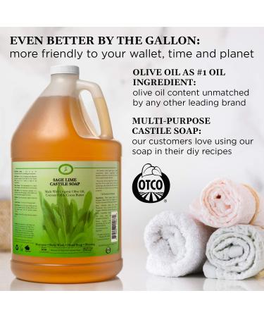 Carolina Sage Lime Castile Soap 1 Gallon - Organic Body Wash with Skin-Softening Olive Oil - Vegan and Pure Castile Soap Liquid - Buy Online on GoSupps.com