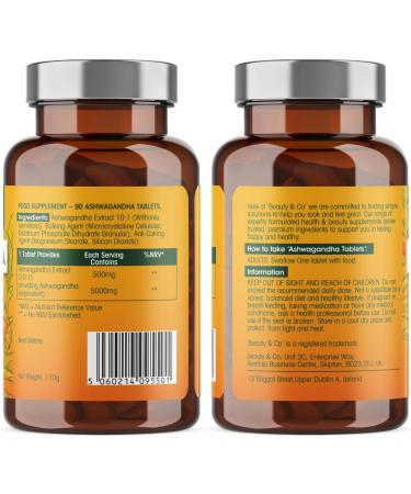 High Strength Ashwagandha 5000mg - 90 Tablets | Pure, Vegan & Made in UK | 3 Months Supply - Buy Online on GoSupps.com