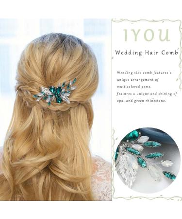 IYOU Bridal Wedding Hair Comb Green Crystal Hair Pieces Prom Bride Wedding Side Combs Hair Accessories for Women - Buy Online on GoSupps.com