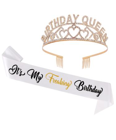 It’s My Freaking Birthday Sash and Tiara for Women,Birthday Crown for Women Tiara Party Decorations for 21st 30th 40th 50th Birthday,Birthday Gifts Birthday Party Favors