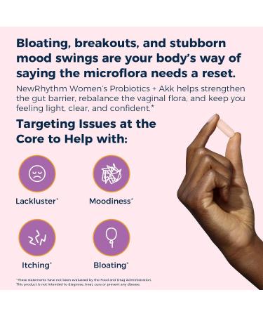 NewRhythm Probiotics for Women Akkermansia Probiotic Biotin Vitamin B6 B12 & Inositol 120 Billion CFU 20 Strains Digestive Enzymes Prebiotics & Vaginal Probiotics for PH Balance 60 Capsules - Buy Online on GoSupps.com