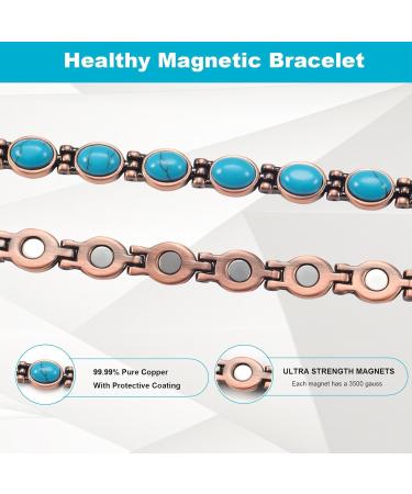 Yinox Magnetic Therapy Arthritis Copper Bracelet for Women - Stylish Relief for Wrist Pain with Turkish Turquoise (3500 Gauss) - Buy Online on GoSupps.com