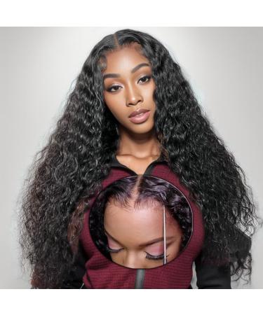 Wear & Go Gluess Pre-Cut Lace Wig Long Curly Lace Wigs for Women No Glue Pre Plucked Hd Lace Wig Human Hair Pre-Blacheted Knots Transparent Lace WIGS Beginner Friendly 180% Density 20inch Long Curly-1b (50cm)