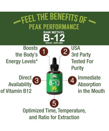 Raw Methyl B12 Liquid Drops - Fast Acting Vegan Vitamin Supplement for Energy & Focus - 2 fl oz - Buy Online on GoSupps.com