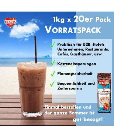HEARTS 20 x 1kg Boxes Iced Coffee Powder Perfect for Business Customers - Summer Coffee Powder Quick Brew Ice Coffee Frappe Art Summer Drink with Fun - Buy Online on GoSupps.com