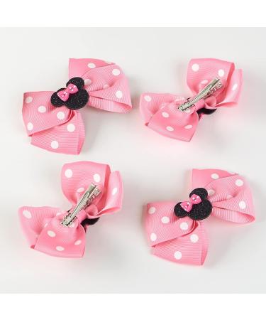 4Pcs 4Inch Polka Dot Pink Mouse Ears Bow Clips for Girls & Women - Birthday Party Decorations & Costume Hair Accessories - Buy Online on GoSupps.com