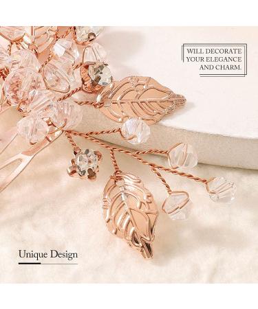 Unicra Rose Gold Bridal Hair Comb - Sparkly Crystal Leaf Wedding Accessory for Women and Girls - Buy Online on GoSupps.com