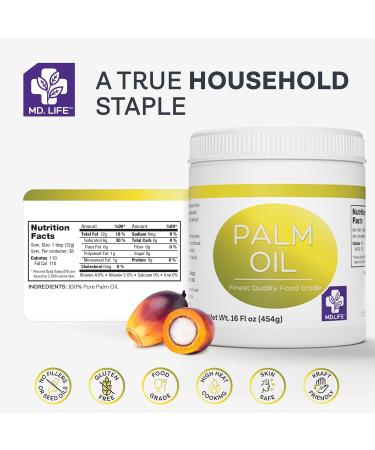 MD.LIFE PALM OIL - 16oz - Sustainable Food Grade Palm Oil for Cooking - Great for Soap Making Supplies Cooking Oil Creams and Lotions 1 Pound (Pack of 1) - Buy Online on GoSupps.com