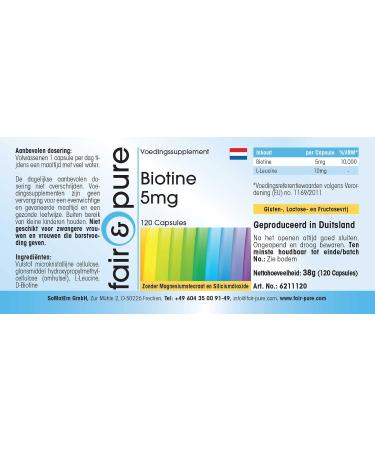 SoMatEm Fair & Pure Biotin 5mg 120 vegan capsules high dose and bioavailable German quality production Fair & Pure - Buy Online on GoSupps.com