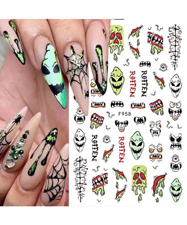 10 Sheets Halloween Nail Art Stickers | Ghost Skull Butterfly & Snake Designs | 3D Self-Adhesive Nail Decals for Women & Girls - DIY Acrylic Nail Decorations - Buy Online on GoSupps.com