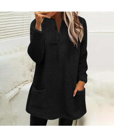 Ladies Soft Teddy Fleece Hooded Jumper - Plus Size Double Fleece Hoodies with Pocket | V Neck Pullover Sweatshirt - Winter Lounge Tops (Black, Size S) - Buy Online on GoSupps.com