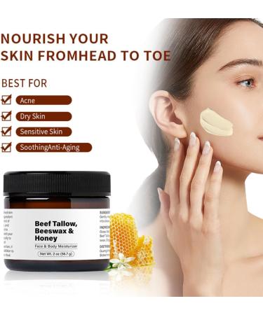 Tallow and Honey Balm 100% Grass Fed Beef Tallow Moisturiser with Beeswax & Honey Face & Body Moisturizer 2 oz Beef Tallow Skin Care Nourishing and Hydrating - Buy Online on GoSupps.com
