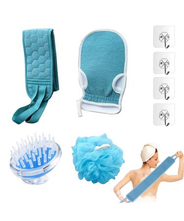 IEHOME 8 PCS Exfoliating Back Scrubber for Shower  Bath Sponge Shower Loofahs  Hair Scalp Massager Shampoo Brush  Shower Glove  SPA Massage Scrubber for Deep Clean/Invigorate Skin/Relax Body (Blue)
