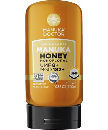 MANUKA DOCTOR - Manuka Honey SQUEEZY MGO 182+ / UMF8 DUAL RATED Monofloral, 100% Pure New Zealand Honey. Certified. Guaranteed. RAW. Non-GMO (10.58 oz) MGO182 10.58 Ounce (Pack of 1)