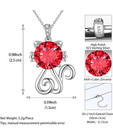 Cute Cat Necklace with Sparkling Zirconia Crystal Birthstone Pendant Necklace for Girls Womens White Gold Over 925 Sterling Silver Animal Necklace Birthstone Jewelry Sweet Present Girlfriend Sisters C Ruby Pendant - Buy Online on GoSupps.com