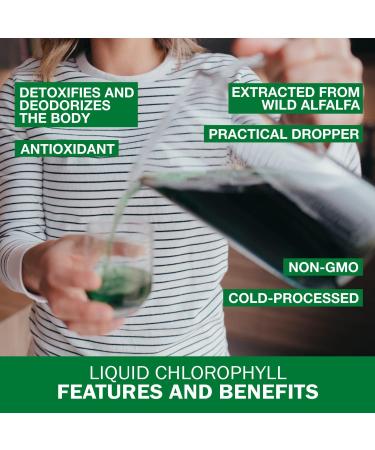 Liquid Chlorophyll Drops Unflavoured 15X Concentrated 100ml Cold Extracted from Non-GMO Alfalfa - Detox - Alkaline - Natural Body Deodorant Antioxidant - Made in Canada - Buy Online on GoSupps.com