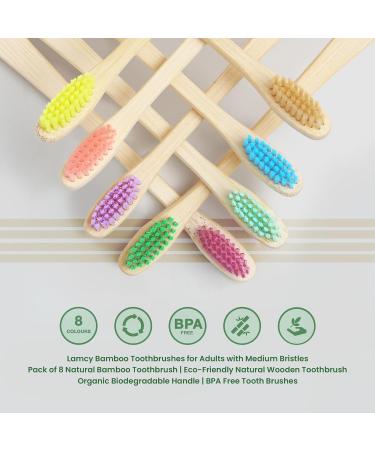 Lamcy Bamboo Toothbrushes for Adults with Medium Bristles | Pack of 8 Natural Bamboo Toothbrush | Eco-Friendly Natural Wooden Toothbrush | Organic Biodegradable Handle | BPA Free Tooth Brushes Adults - 8 Pack - Buy Online on GoSupps.com