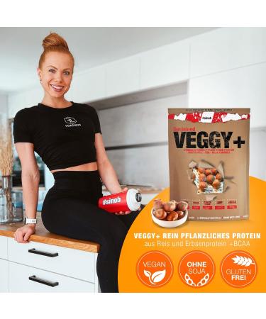 Veggy+ Vegan Protein Powder - Hazelnut Flavor | 900g Rice & Pea Protein with BCAAs | 70% Protein Shake - Buy Online on GoSupps.com