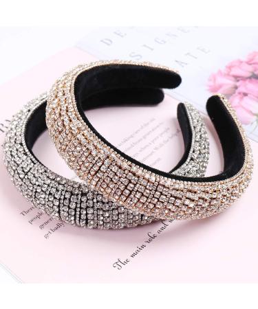 Milylove Rhinestone Crystal Diamond Headband - Handmade Wide Hair Hoop for Women - Beaded Bling Hair Band Accessory - Silver - Buy Online on GoSupps.com