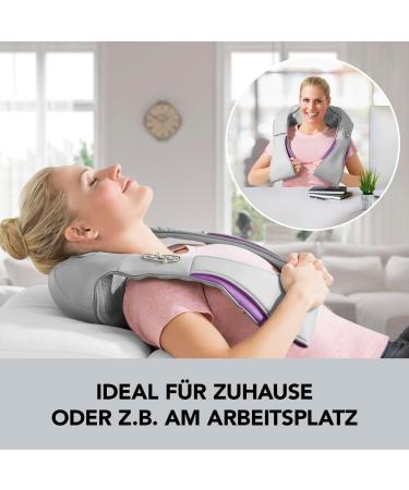 Vitalmaxx Shiatsu Neck Massage Device - 3-in-1 Kneading Vibration & Heat Therapy for Neck Shoulders Back & Legs | 4 Rotating Massage Balls | Gray/Lilac - Buy Online on GoSupps.com