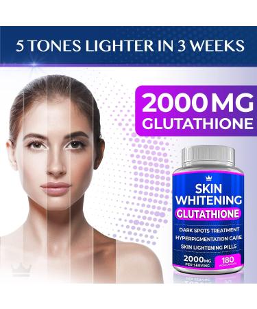 Glutathione Whitening Pills - 2000mg 180 Capsules - Skin Lightening, Dark Spot Remover, Hyperpigmentation Treatment - Buy Online on GoSupps.com
