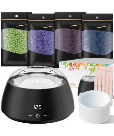 Cithot hair removal wax warmer kit LCD waxing set 4 wax beans 20 wooden spatulas hair removal wax heaters waxing at home black 1.25 kg (1 Pack)