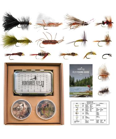 Ventures Fly Co. | 40 Premium Hand Tied Fly Fishing Flies Assortment | Fly Box Included | Dry, Wet, Nymphs, Streamers, Wooly Buggers, Terrestrials | Trout, Bass Lure Set, Kit