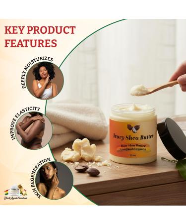 Black Lavish Essentials Organic West-African Ivory Shea Butter, Raw & Unrefined Grade A Shea Butter, DIY Ingredient, Moisture-Rich Skin & Hair Butter, Fast Absorbing, 16 oz Jar - Buy Online on GoSupps.com