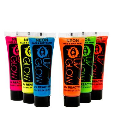 UV Glow Blacklight Face and Body Paint Set - 6 Tubes of Neon Fluorescent Paint 0.34oz - Buy Online on GoSupps.com