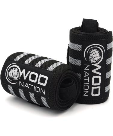 WOD Nation Wrist Wraps for Men & Women - Set of 2 Weightlifting Wraps for Crossfit & Cross Training - 12 Inch - Includes Carrying Bag - Black & Grey - Buy Online on GoSupps.com