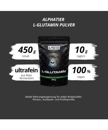 L-Glutamine Powder 450g - 99.95% Pure Vegan Tasteless - High Dose for Fitness & Bodybuilding - Alpha Animal No Additives - Shop Internationally - Buy Online on GoSupps.com