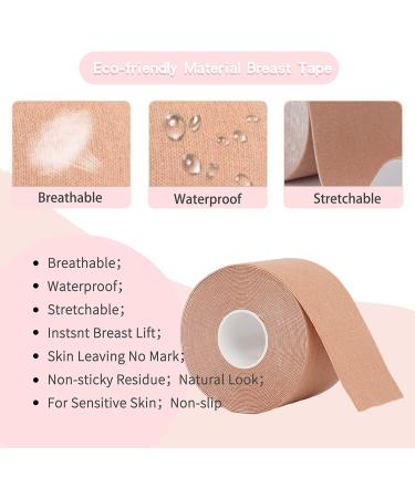 Breathable Boob Tape Breast Sling for A-E Cups | Waterproof & Sweatproof Athletic Support Tape | Includes 10 Disposable Fashion Breast Patches in Beige - Buy Online on GoSupps.com