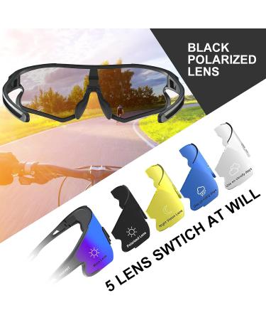 HAAYOT Polarized Cycling Sunglasses for Men Women - 5 Interchangeable Lenses - Black Frame & Blue Lens - Buy Online on GoSupps.com