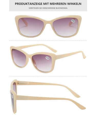 Lanomi Cat Eye Reading Glasses for Women - UV400 Anti-Glare Tinted Sun Readers with Spring Hinges | Beige 2.5x Visual Aid - Buy Online on GoSupps.com