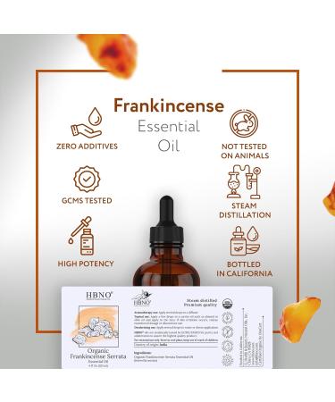 HBNO California Organic Frankincense Essential Oil 4 fl oz - USDA Certified Perfect for Skin & Aromatherapy - Buy Online on GoSupps.com