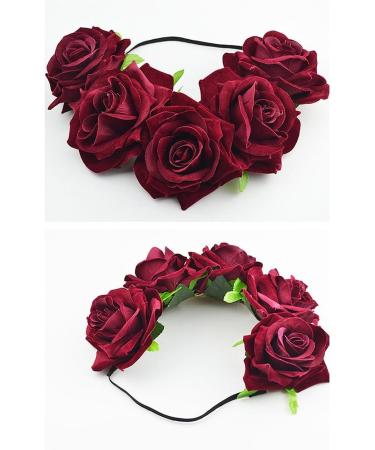 Floral Fall Rose Flower Crown Garland Festival Wedding Hair Wreaths Headbands F-32 1#burgundy One Size - Buy Online on GoSupps.com