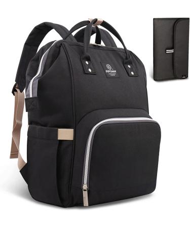 Pipibear Diaper Backpack Nappy Bag Large Capacity Baby Bag with Changing Mat Black
